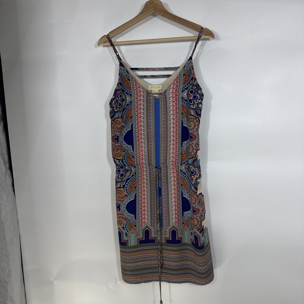 Lucy & Laurel Women Blue Multi Paisley Geometric Print Strappy Mini Dress Size 6